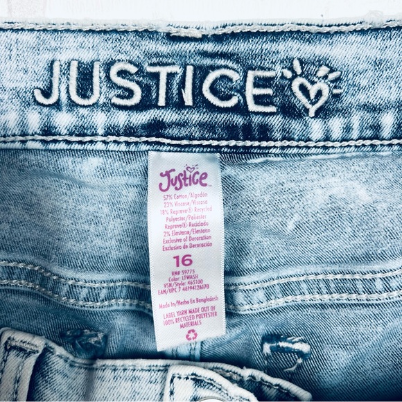Justice Premium Denim Girls Jean Short Light Blue Acid Wash Shorts Size 16 - Picture 10 of 11